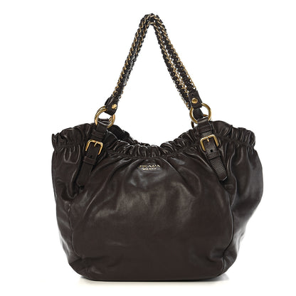 Prada Soft Calf Gathered Tote Dark Brown 1 of 8