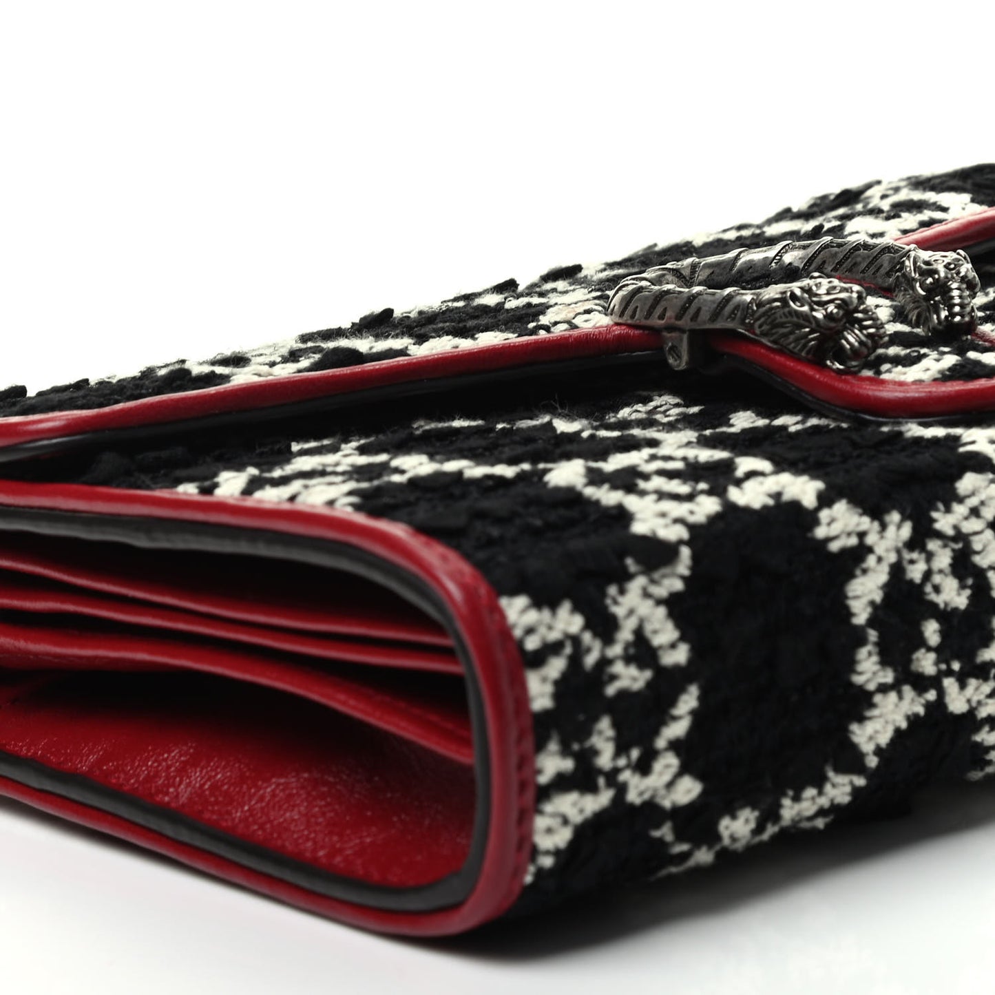 Tweed GG Monogram Mini Dionysus Chain Wallet Black White Romantic Cherry