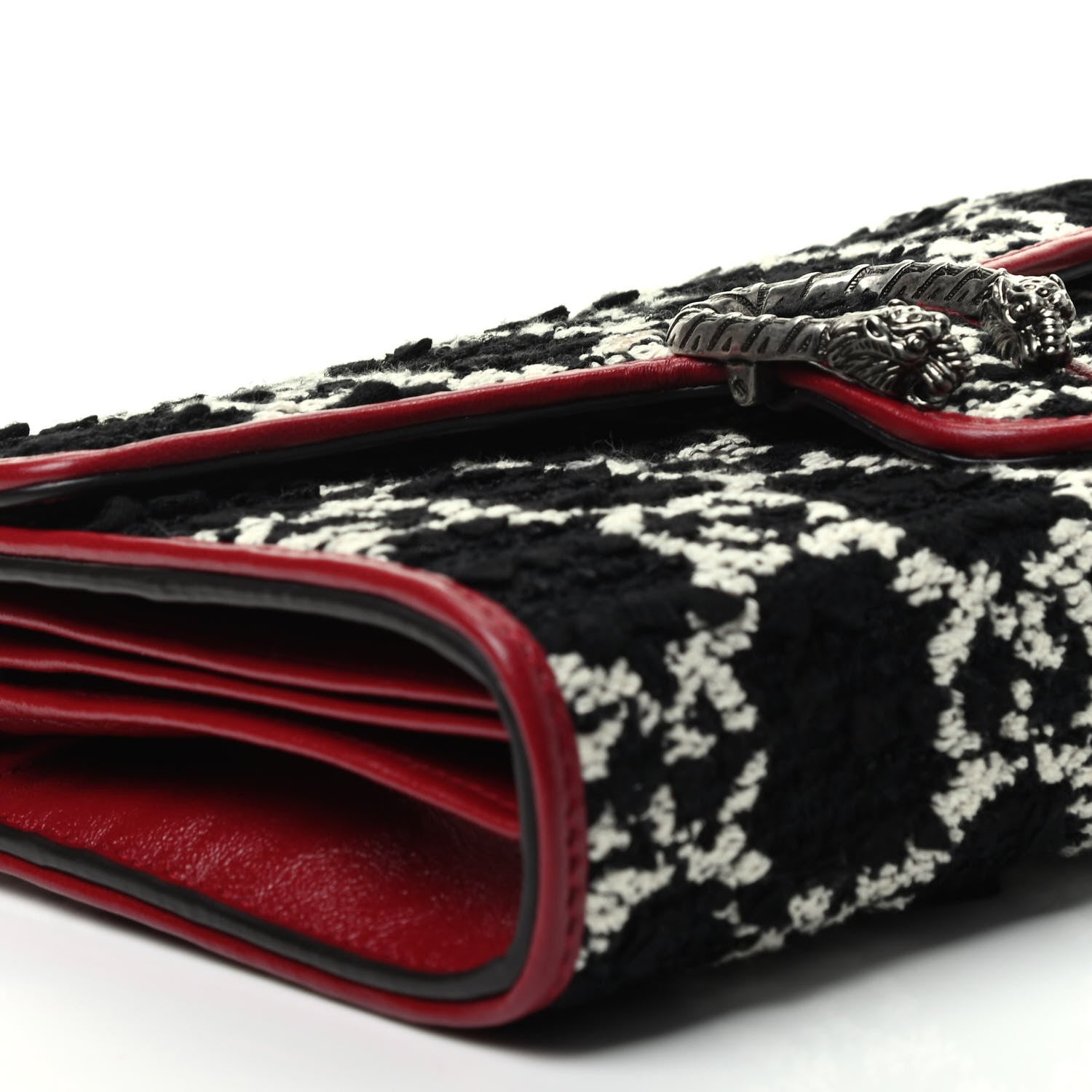 Gucci Tweed GG Monogram Mini Dionysus Chain Wallet Black White Romantic Cherry 6 of 8