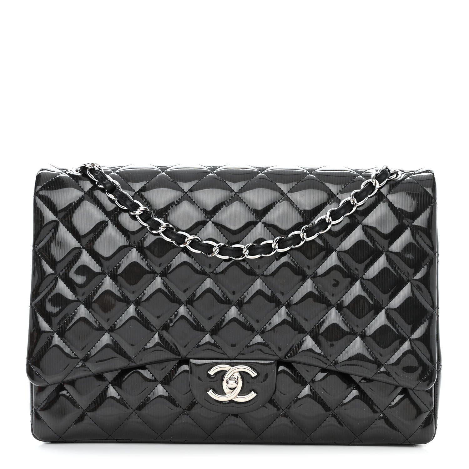 Chanel Striated Patent Quilted Maxi Double Flap Black 1 of 14