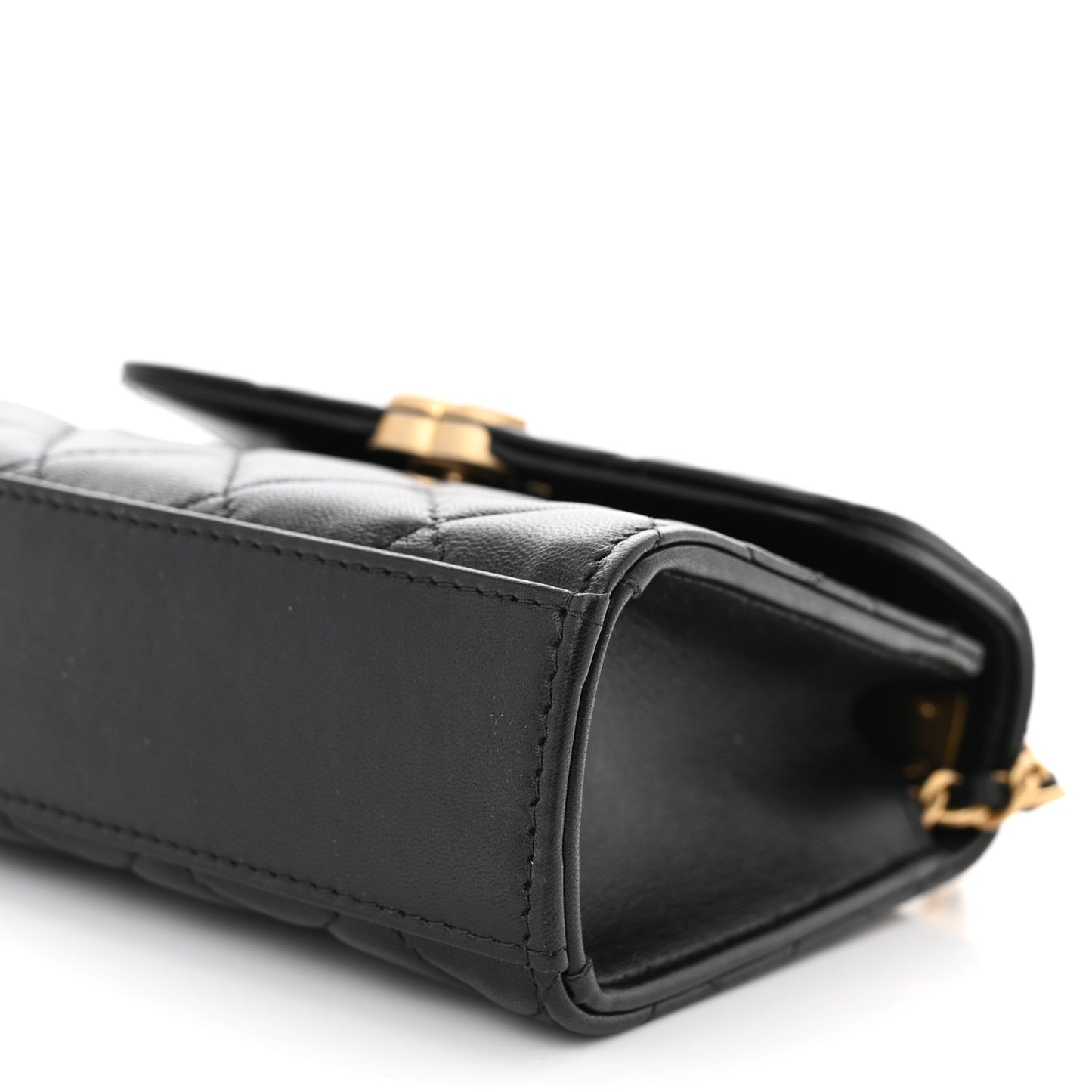 Lambskin Enamel Quilted Top Handle Flap With Chain Black