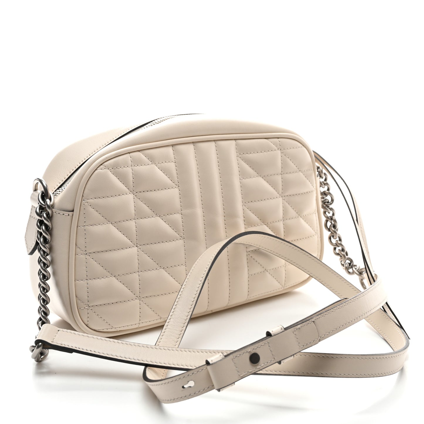 Calfskin Matelasse Aria Small GG Marmont Chain Shoulder Bag Mystic White