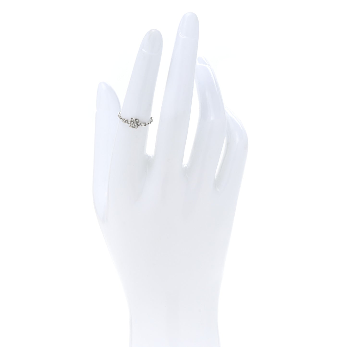 18K White Gold Diamond T Chain Ring 49 5