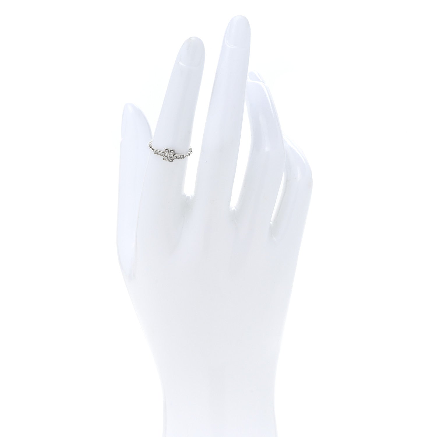 Tiffany 18K White Gold Diamond T Chain Ring 49 5 2 of 5