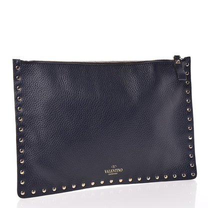 Valentino Garavani Grained Calfskin Large Rockstud Zip Pouch Marine 3 of 9