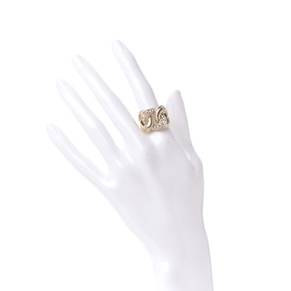 Chanel Pearl Crystal CC Ring 52 6 Gold Pearly White 2 of 7