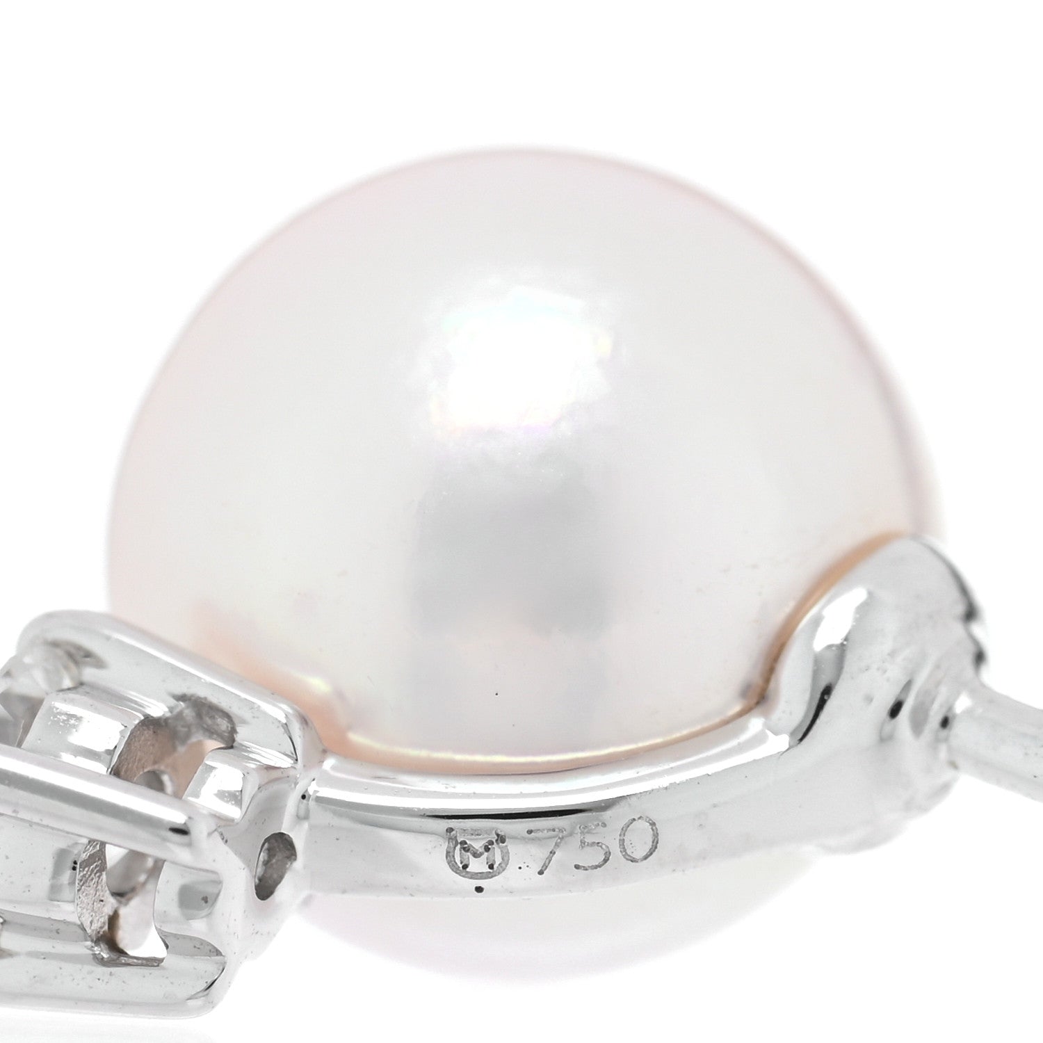 Mikimoto 18K White Gold Diamond Akoya Pearl 8-8.5mm Stud Earrings 4 of 5