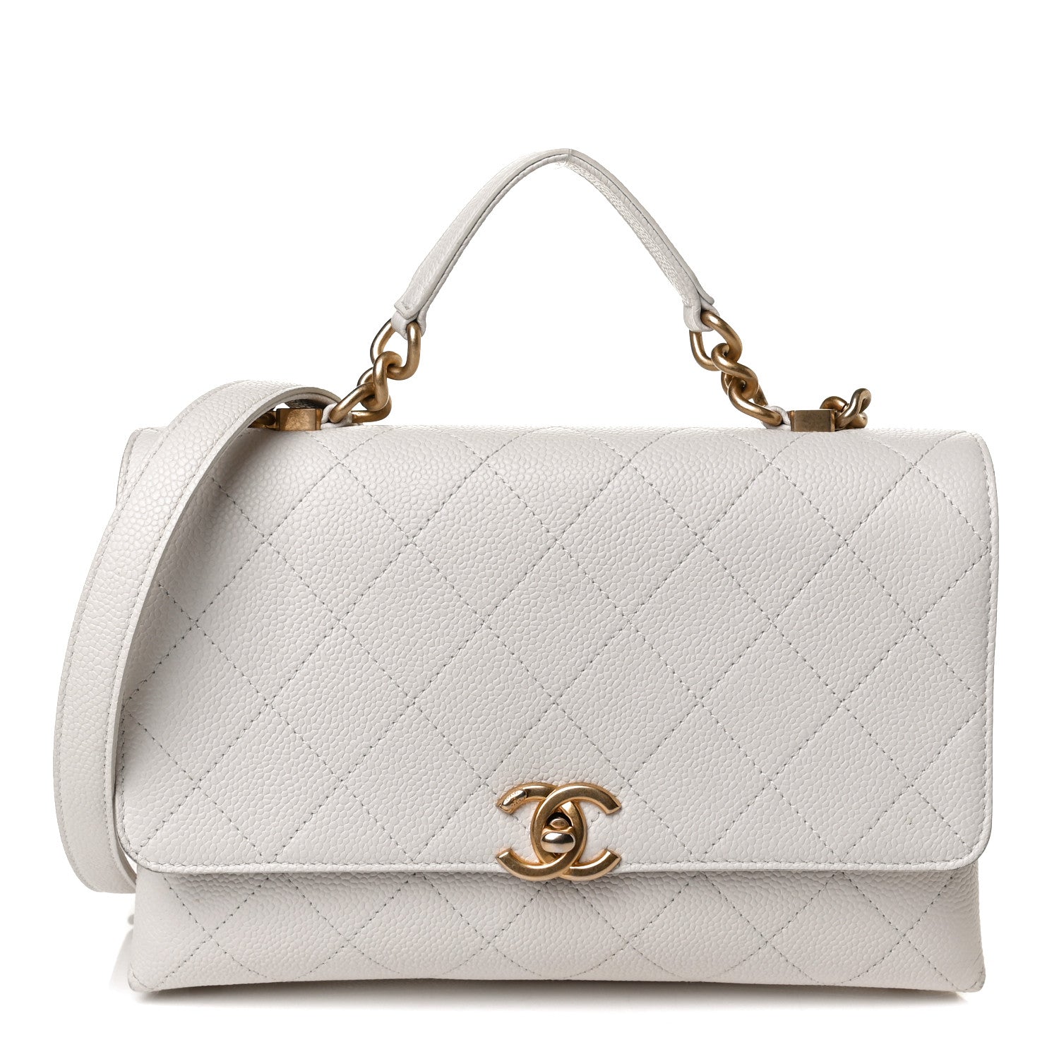 Chanel Grained Calfskin Small Stitched Flap White 1 of 18