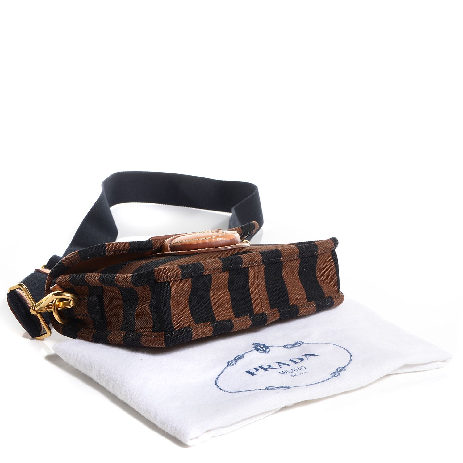 Prada Canvas Canapa Righe Striped Shoulder Bag Tobacco 4 of 10