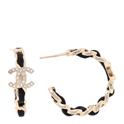 Chanel Metal Lambskin Quilted CC Turnlock Chain Hoop Earrings Gold Black 1 of 4