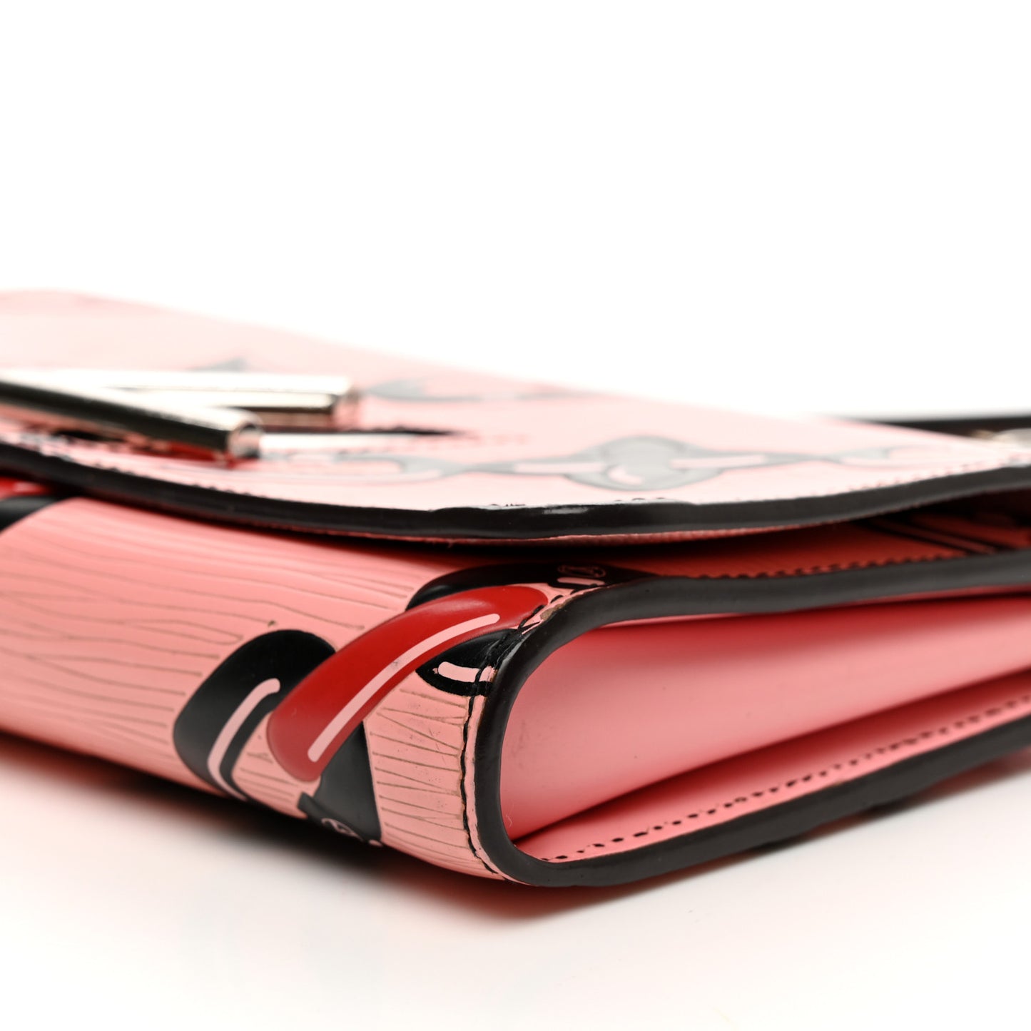 Epi Chain Flower Print Twist Chain Wallet Pink