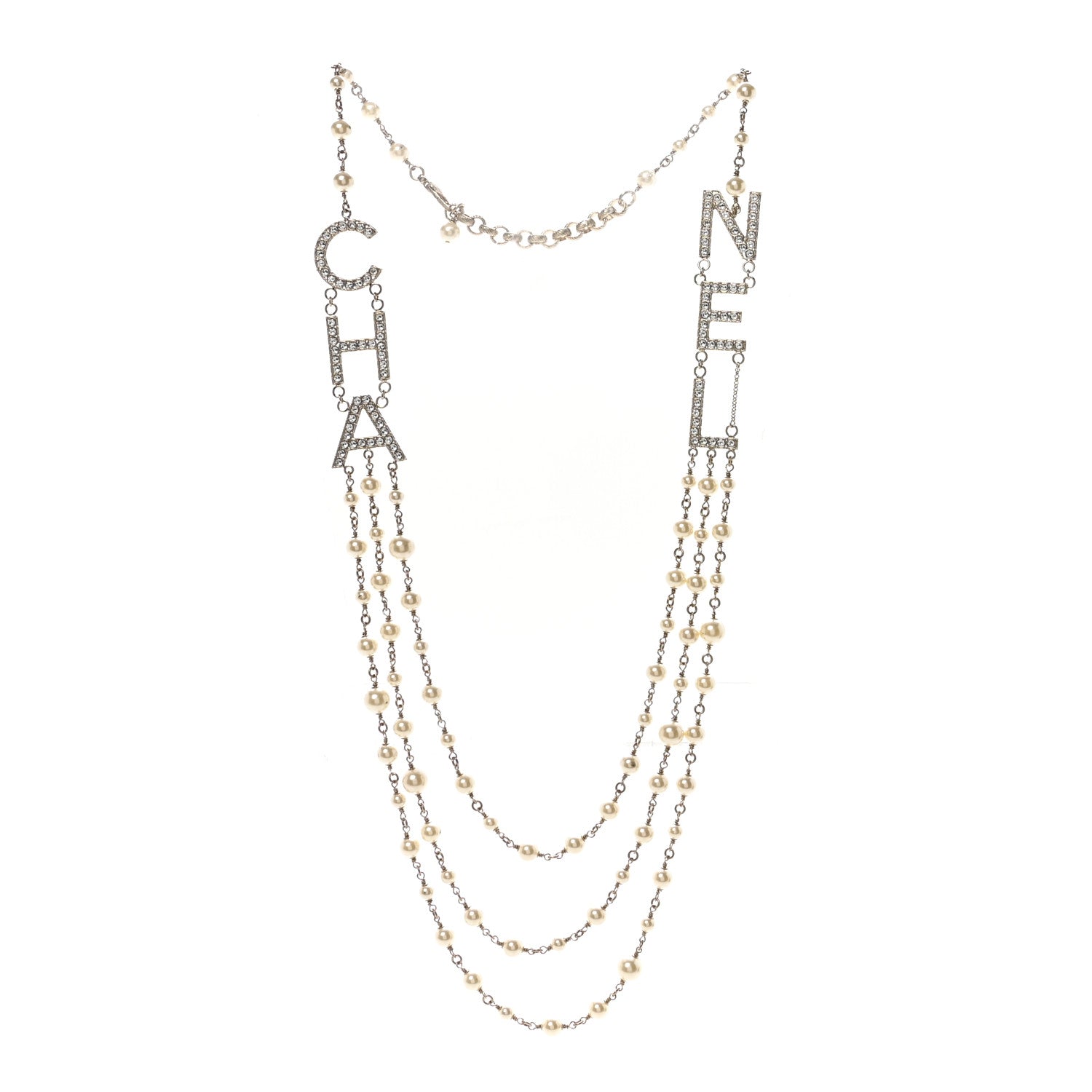 Chanel Pearl Crystal Cha-Nel Logo Necklace Gold 3 of 6