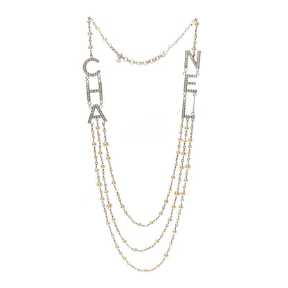 Chanel Pearl Crystal Cha-Nel Logo Necklace Gold 3 of 6