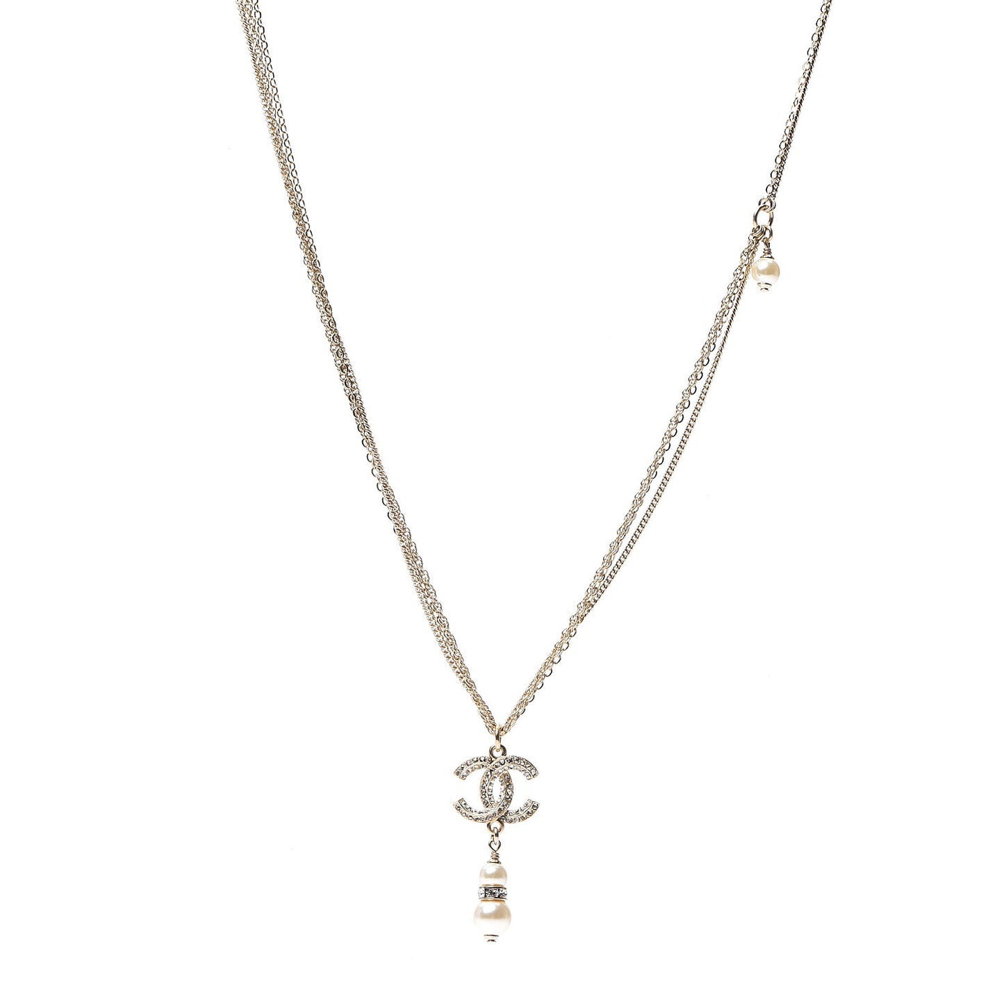 Pearl Crystal CC Drop Necklace Gold