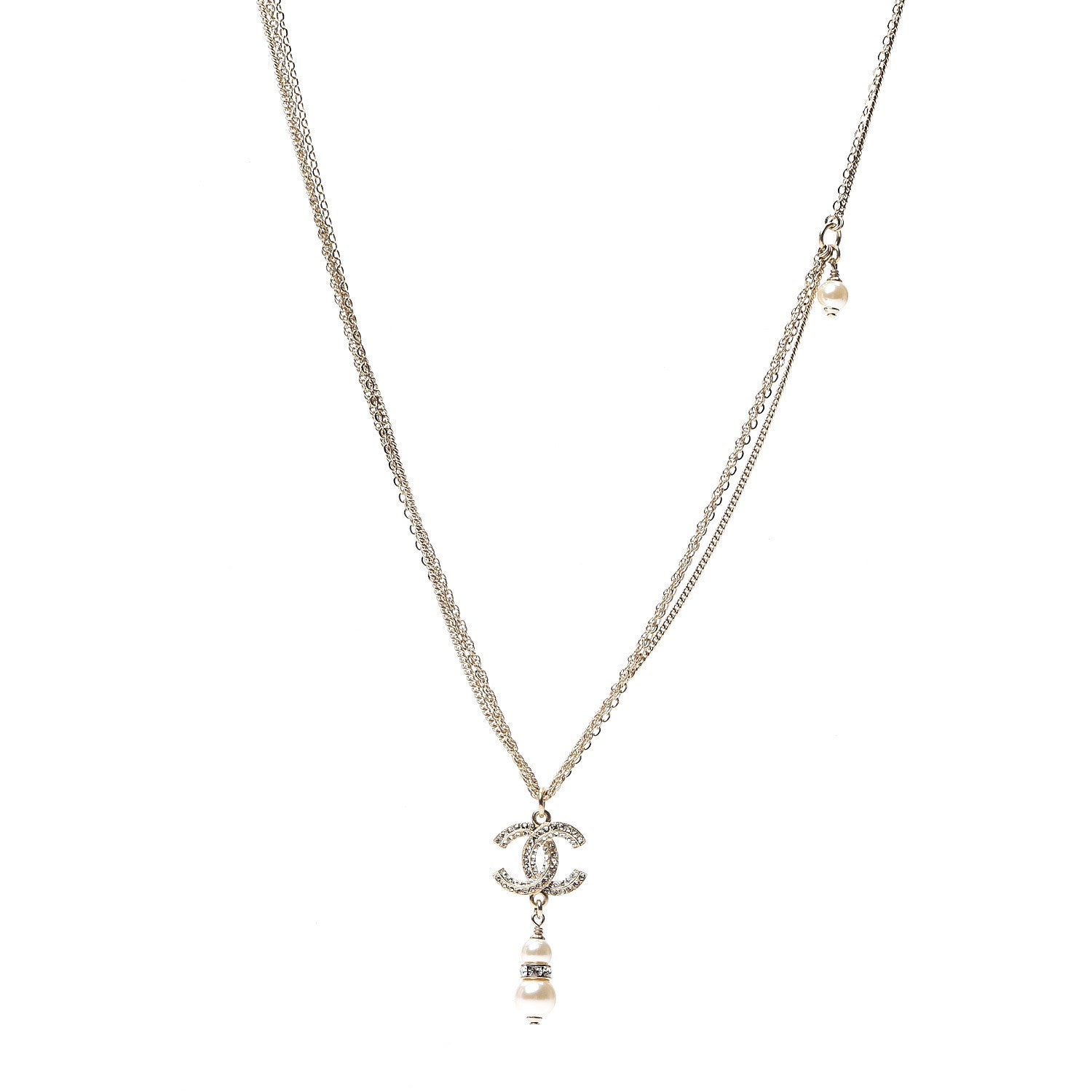 Chanel Pearl Crystal CC Drop Necklace Gold 1 of 3