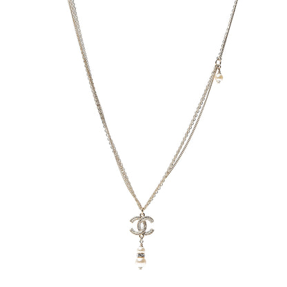 Chanel Pearl Crystal CC Drop Necklace Gold 1 of 3