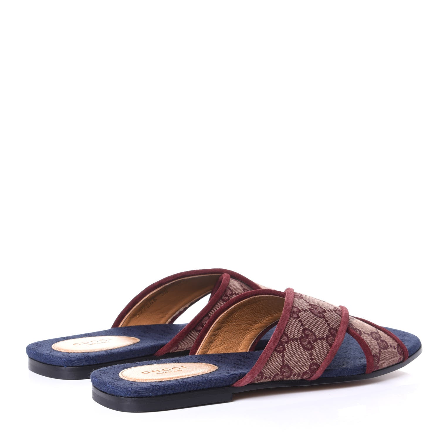 Gucci Canvas GG Monogram Womens Criss Cross Slide Sandals 38 Sahara Rubino Chardonnay 4 of 10