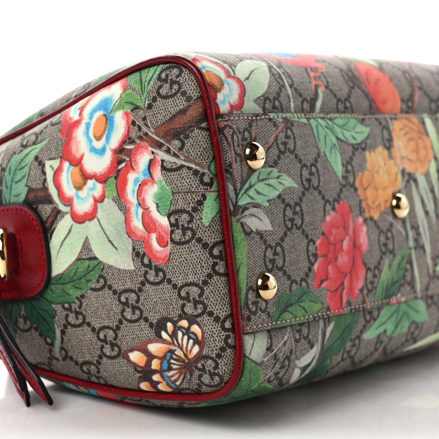 GG Supreme Monogram Tian Small Boston Beige Multicolor Red