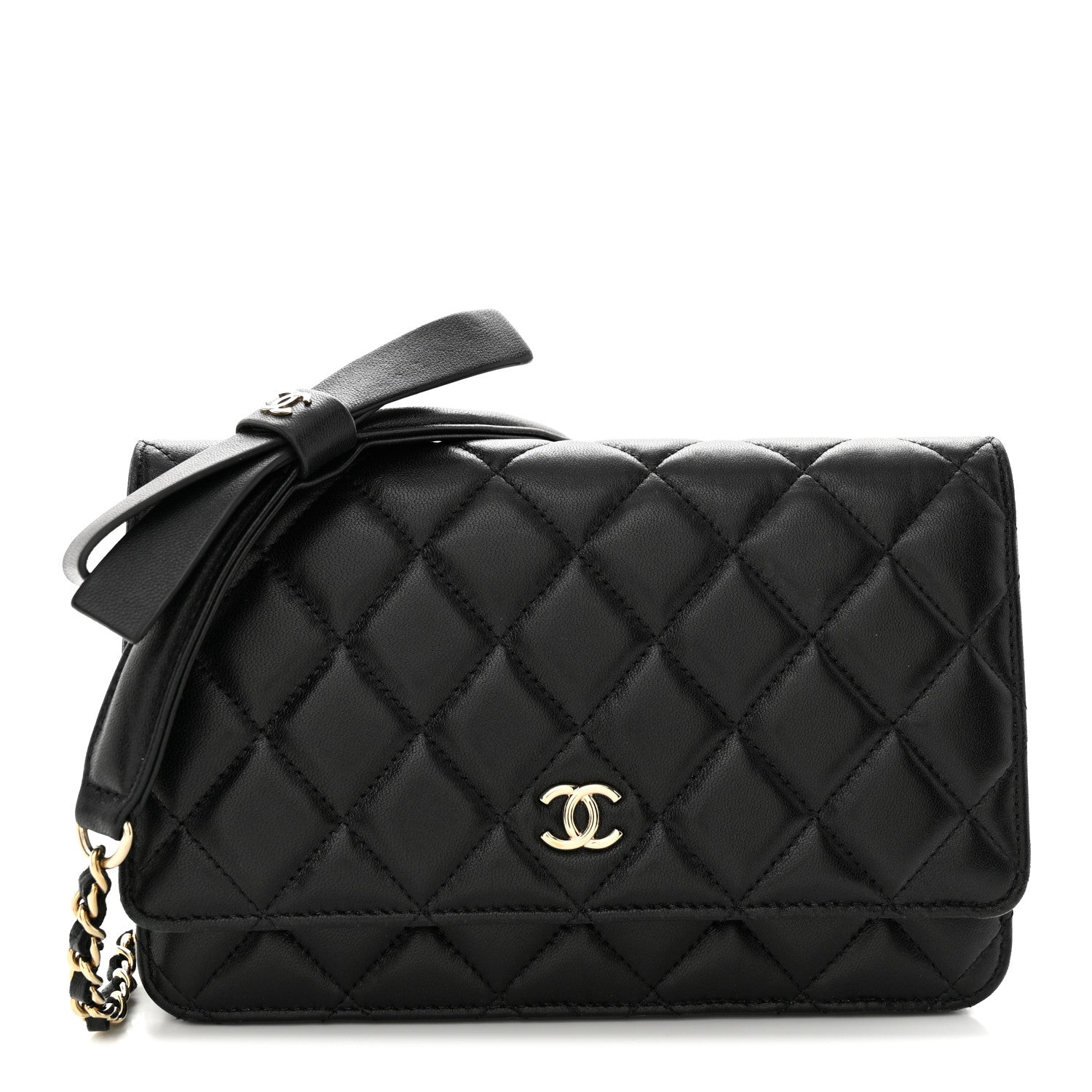Chanel Lambskin Quilted Coco Bow Wallet On Chain WOC Black 1 of 11