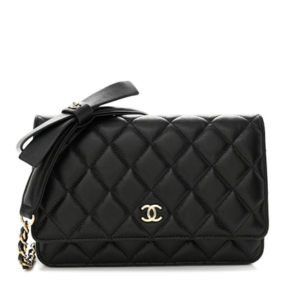Chanel Lambskin Quilted Coco Bow Wallet On Chain WOC Black 1 of 11