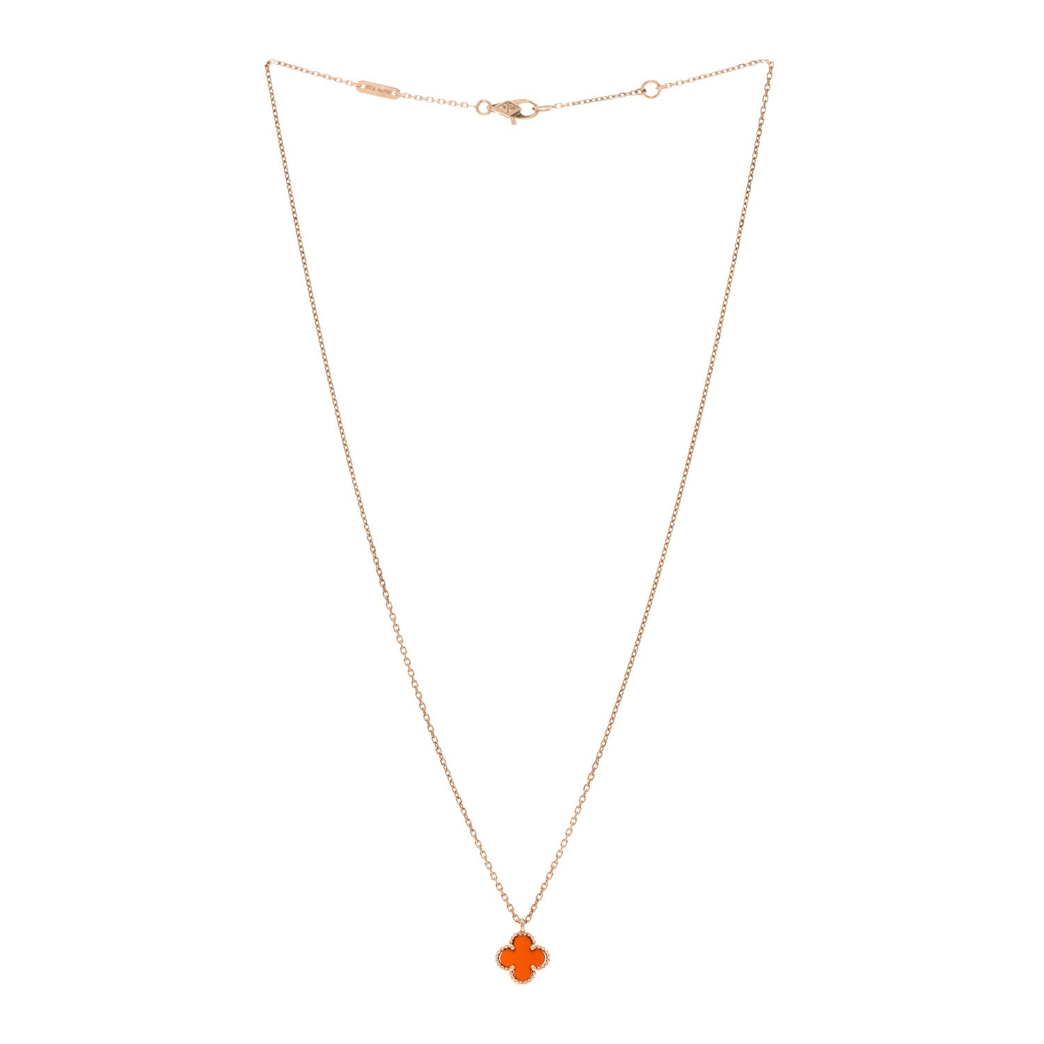 Van Cleef & Arpels 18K Rose Gold Carnelian Sweet Alhambra Pendant Necklace 3 of 5