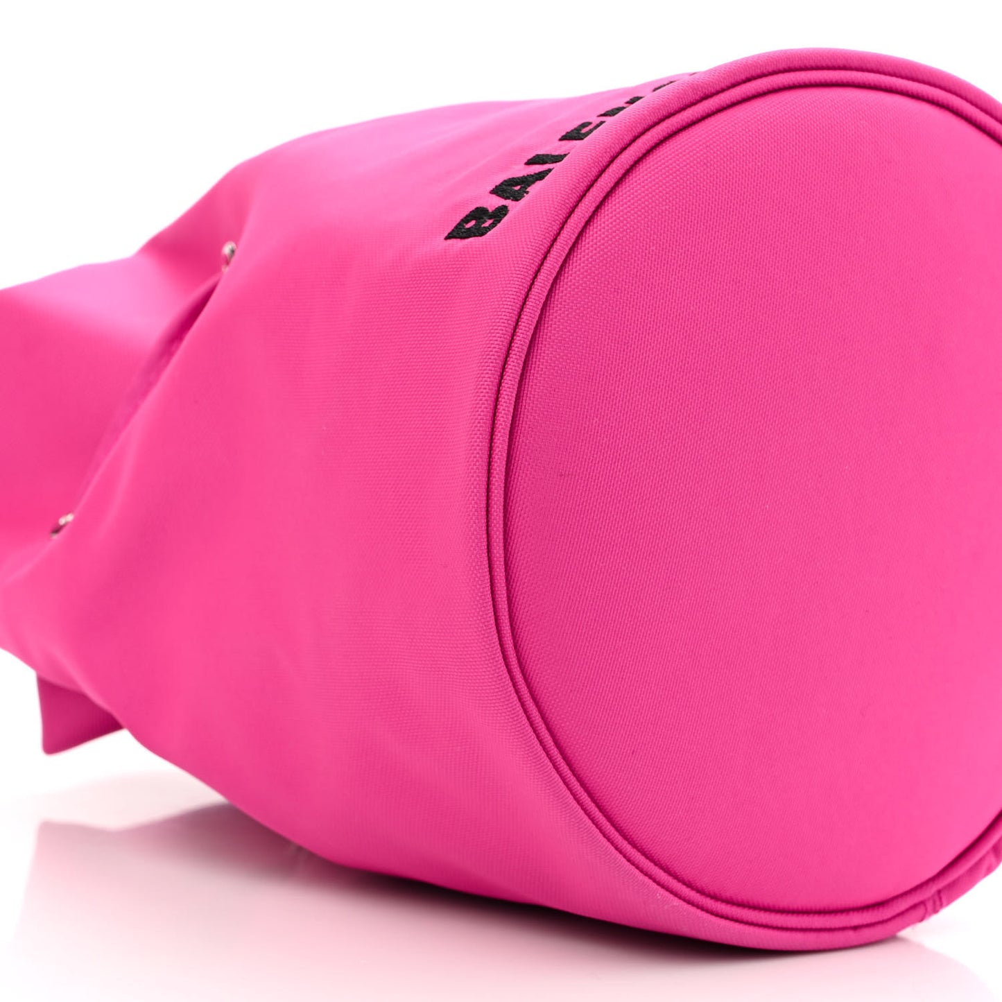 Recycled Sport Nylon Logo Embroidered Wheel Drawstring Bucket Bag Fluo Pink Black