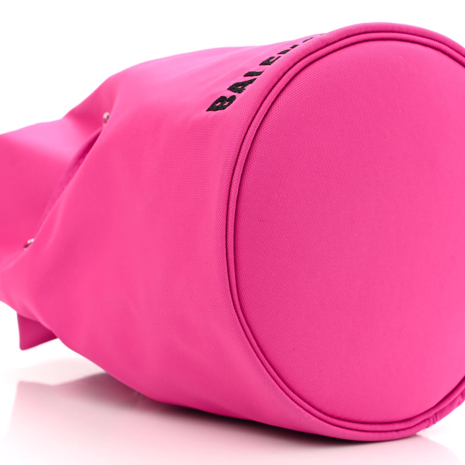 Balenciaga Recycled Sport Nylon Logo Embroidered Wheel Drawstring Bucket Bag Fluo Pink Black 9 of 10
