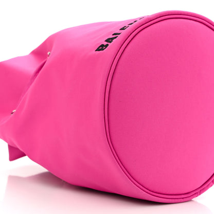 Balenciaga Recycled Sport Nylon Logo Embroidered Wheel Drawstring Bucket Bag Fluo Pink Black 9 of 10