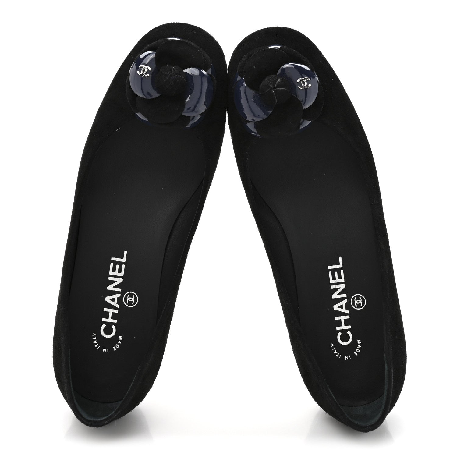 Chanel Suede Patent Camellia CC Ballerina Flat 37 Navy Black 2 of 10