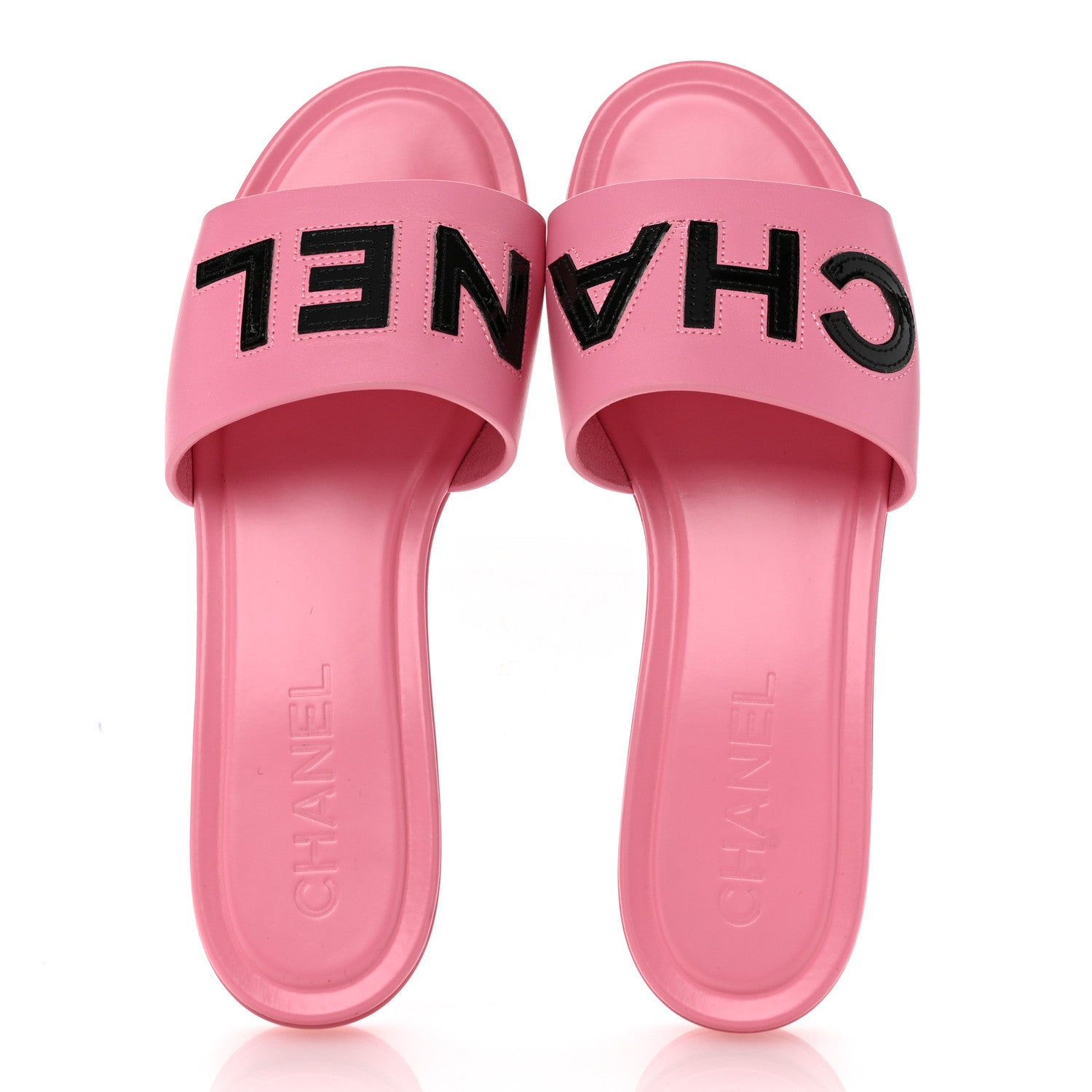 Chanel Calfskin Patent Calfskin Logo Mules 40 Pink Black 2 of 11