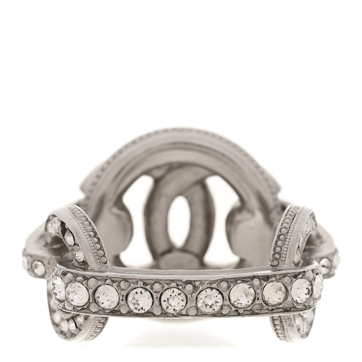 Metal Crystal CC Ring Silver