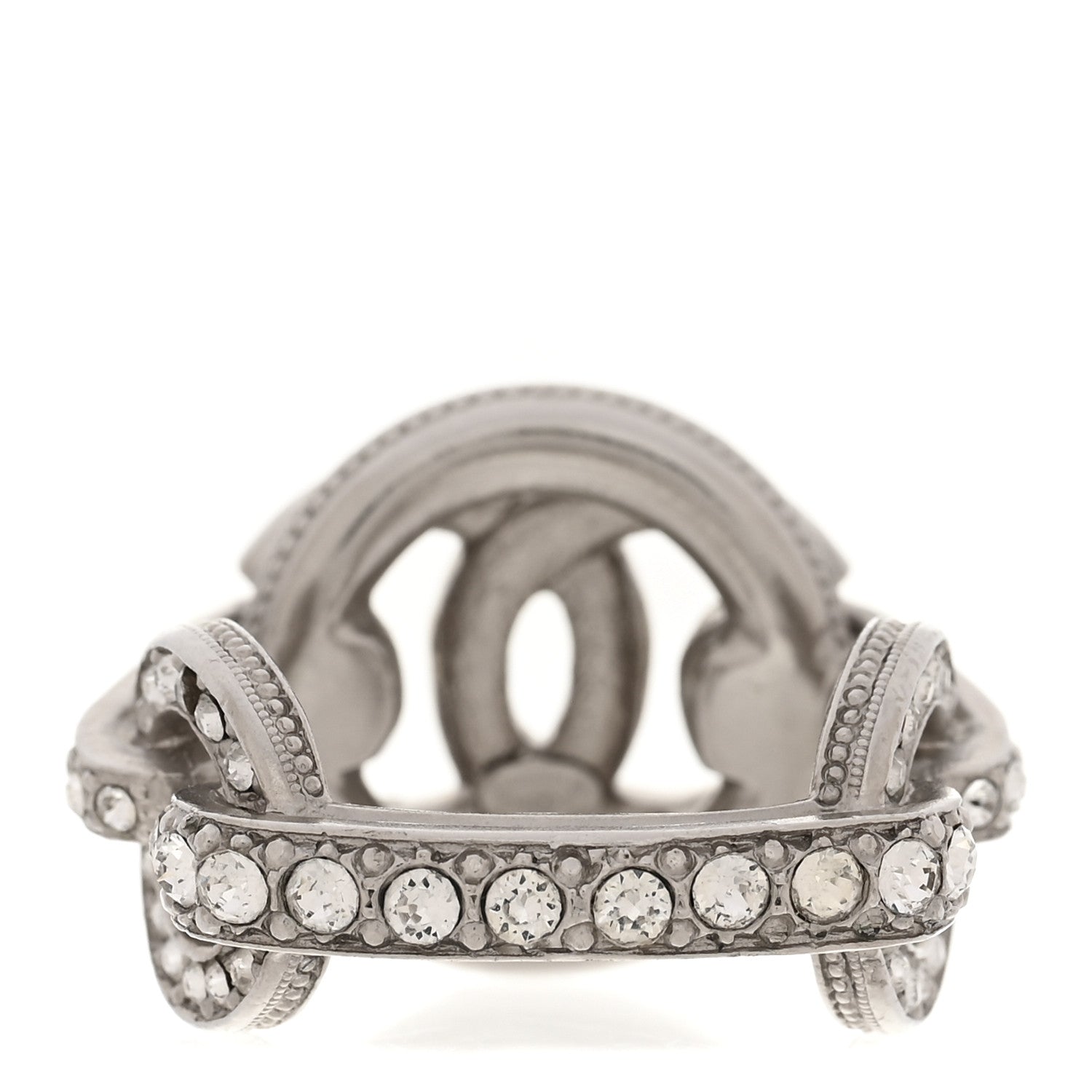 Chanel Metal Crystal CC Ring Silver 3 of 5