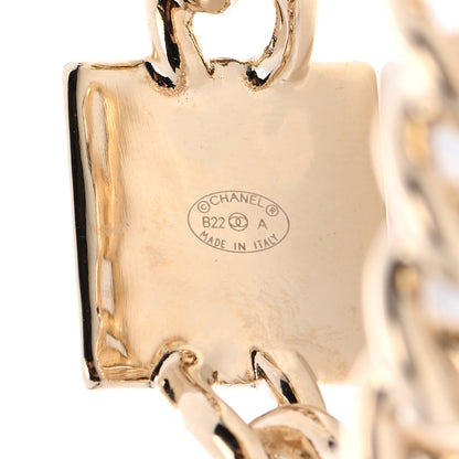 Chanel Metal Enamel CC Square Chain Hoop Earrings Gold Black 3 of 3