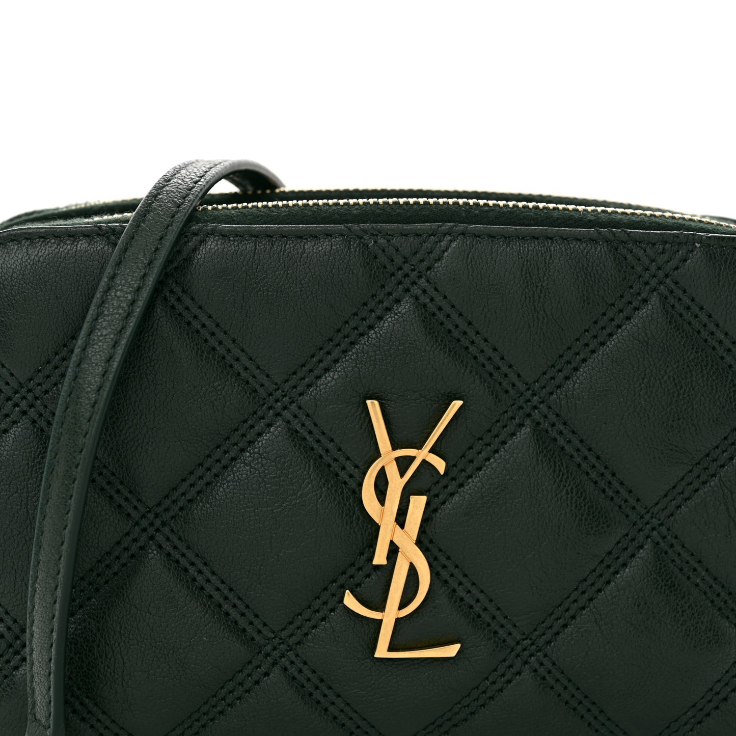 Grained Lambskin Quilted Mini Becky Double Zip Bag Dark Green