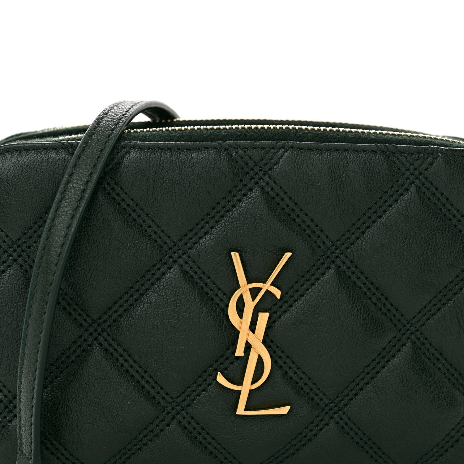 Saint Laurent Grained Lambskin Quilted Mini Becky Double Zip Bag Dark Green 9 of 11