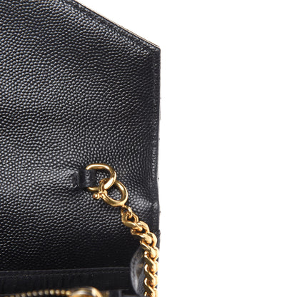 Saint Laurent Grain De Poudre Matelasse Chevron Monogram Envelope Chain Wallet Black 20 of 20