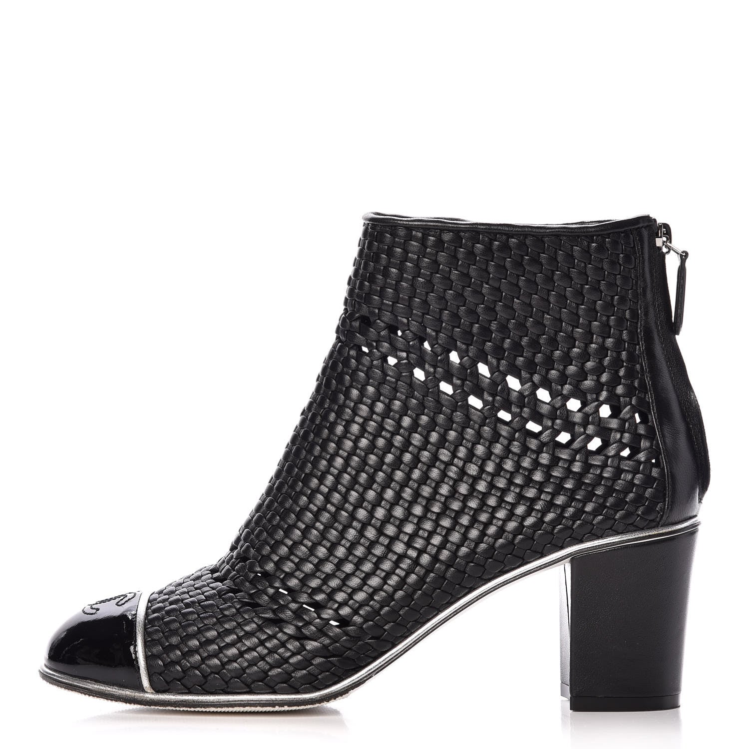 Chanel Woven Lambskin Patent Cap Toe Short Boots 39.5 Black 1 of 10