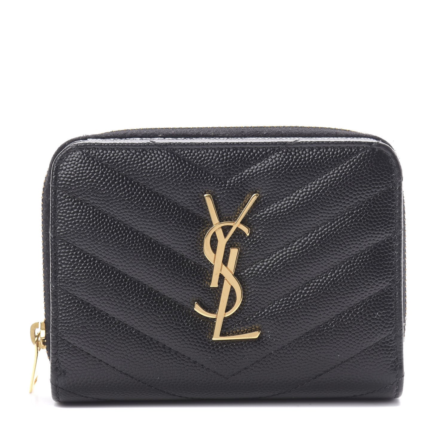 Grain De Poudre Matelasse Chevron Monogram Compact Zip Around Wallet Black