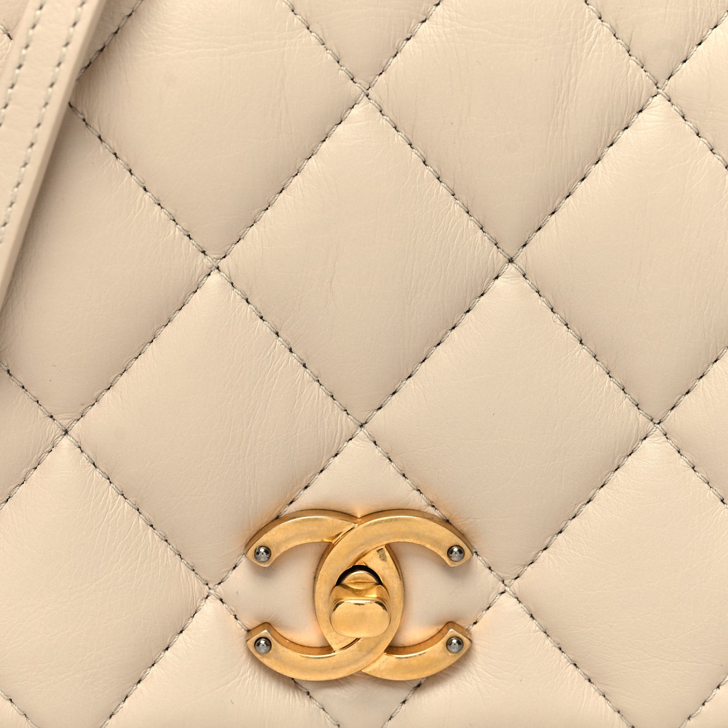 Calfskin Quilted Mini Nailed CC Flap Bag Beige