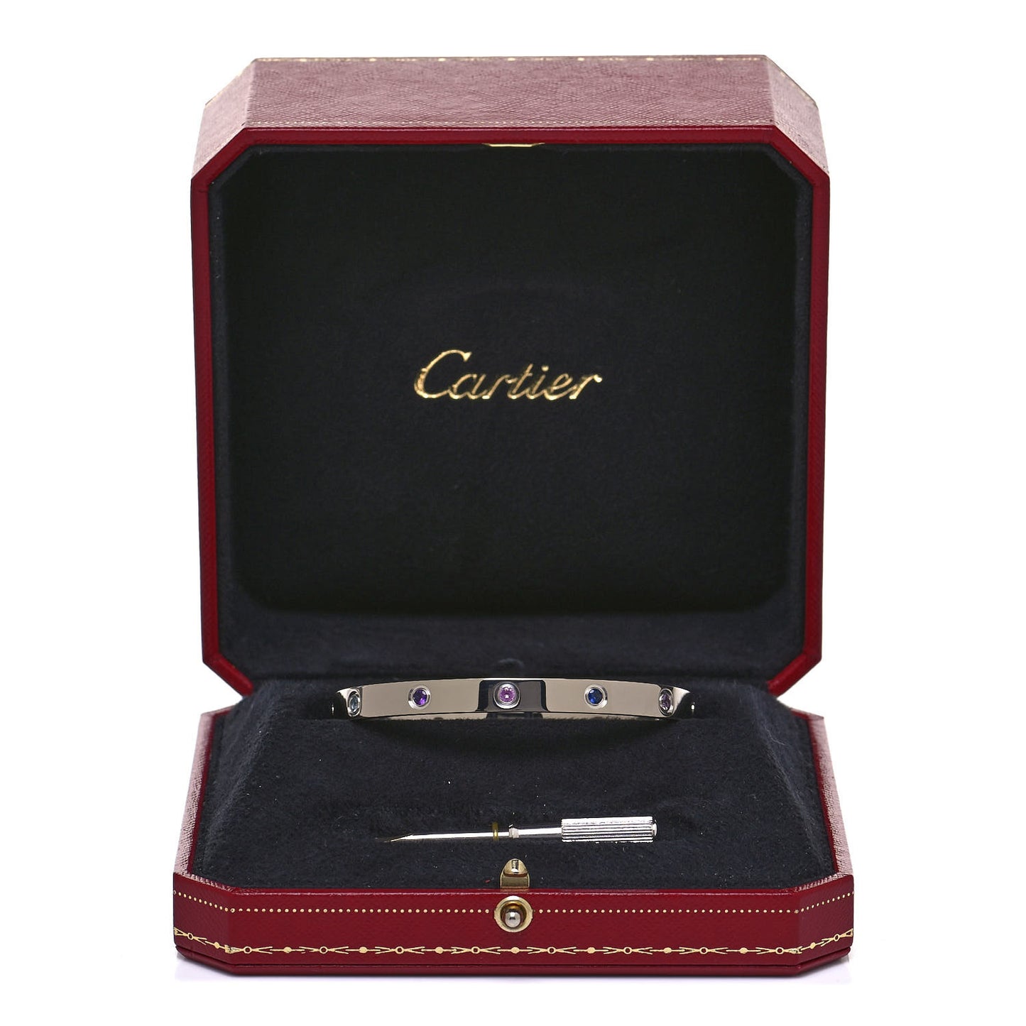 18K White Gold Aquamarine Sapphire Spinel Amethyst LOVE Bracelet 19