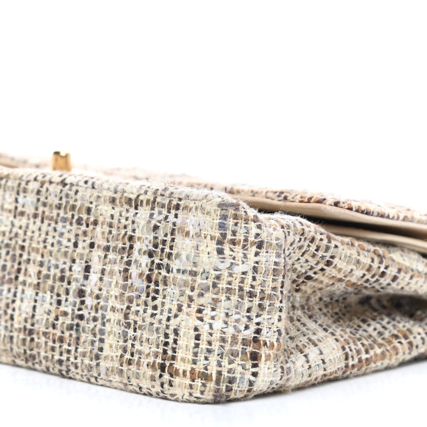 Tweed Quilted Medium Double Flap Beige Brown Multicolor