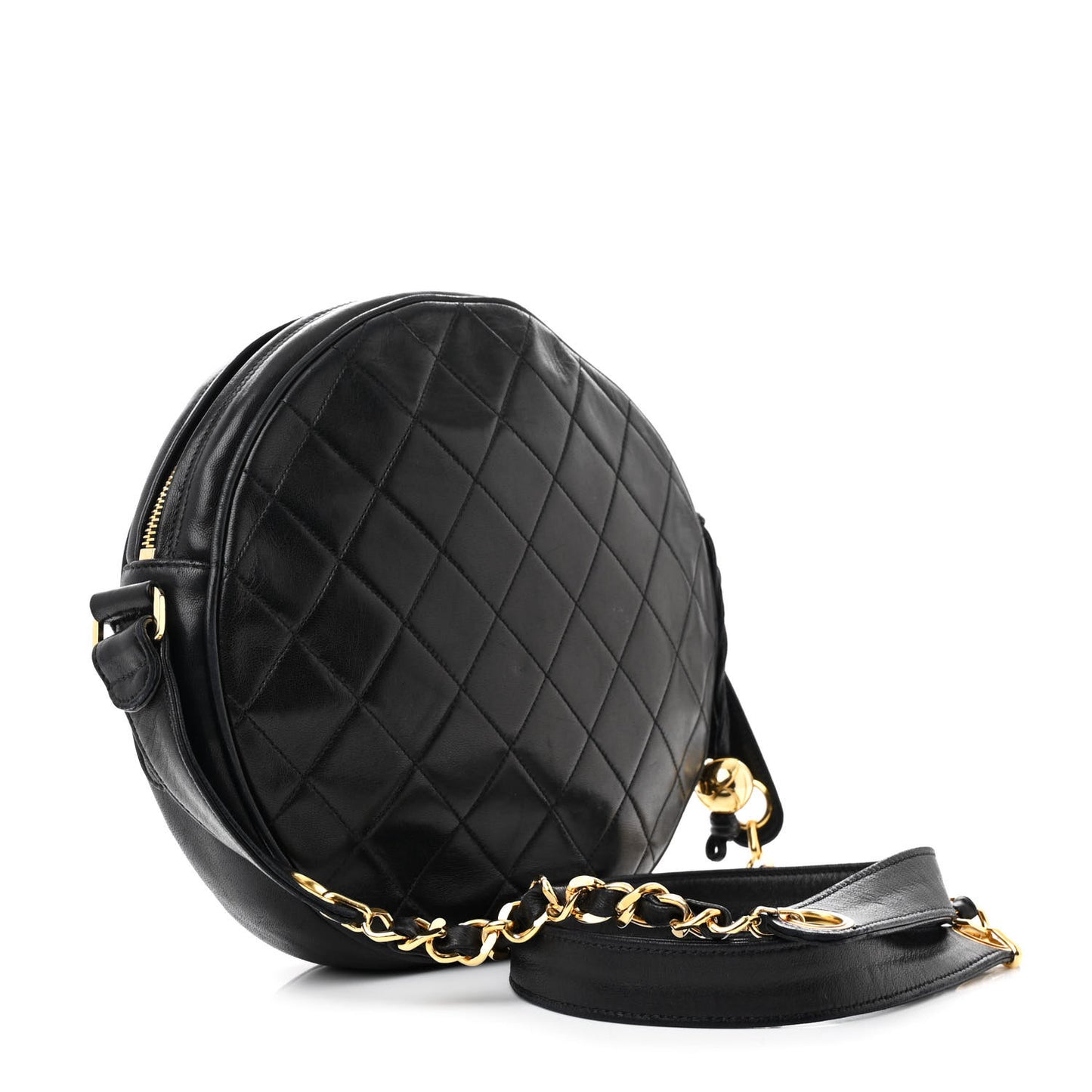 Lambskin Quilted Round Tassel Crossbody Bag Black