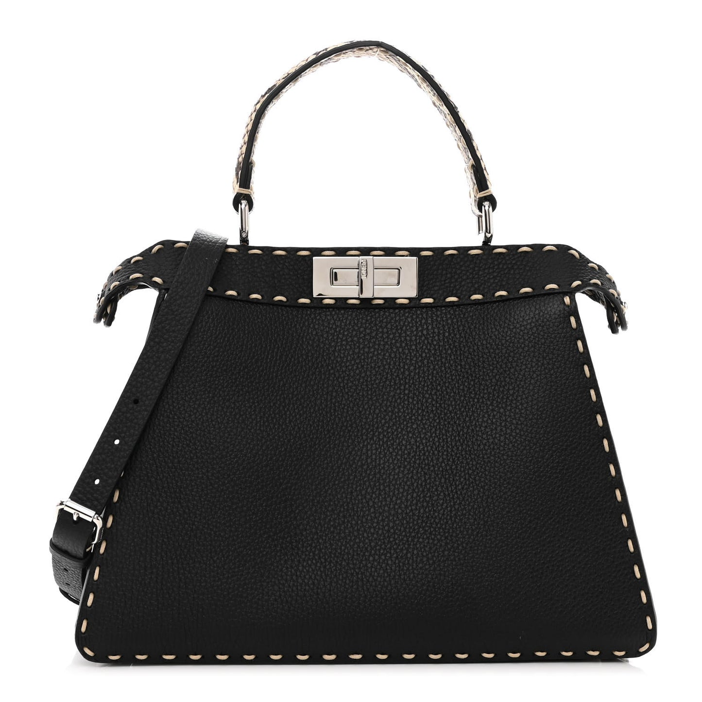 Vitello Granato Camoscio Elaphe Python Print Macro Stitchings Small Peekaboo I SEE U Satchel Black Roccia