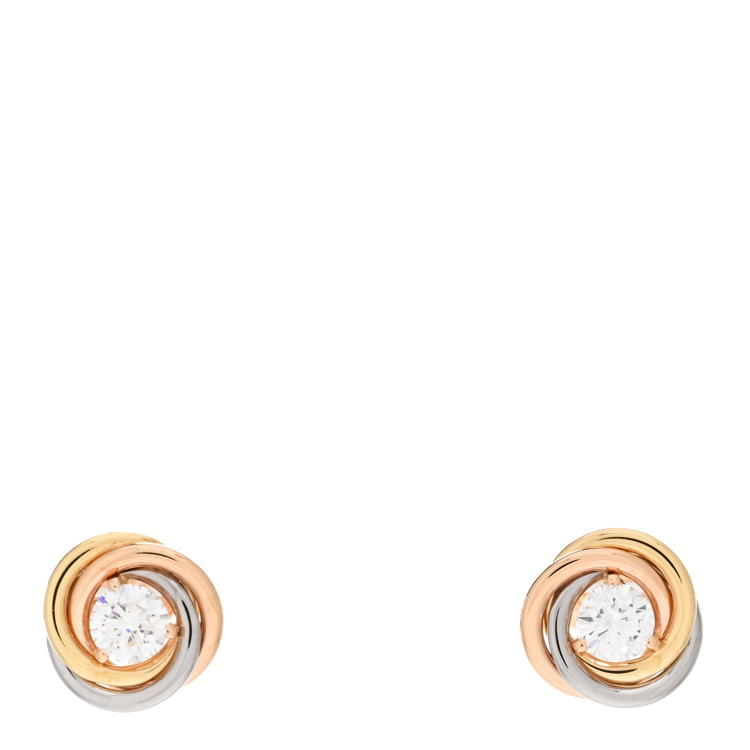 Cartier 18K Pink Yellow White Gold Diamond .36ctw Trinity De Cartier Stud Earrings 1 of 5