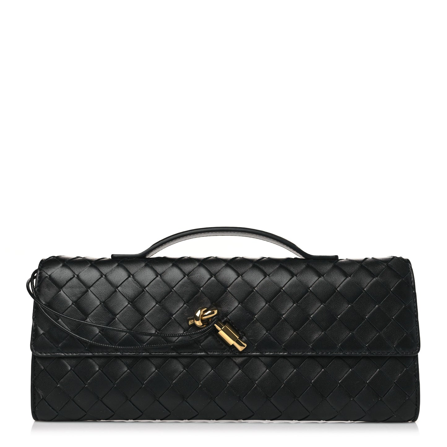 Nappa Intrecciato Long Andiamo Top Handle Clutch Black