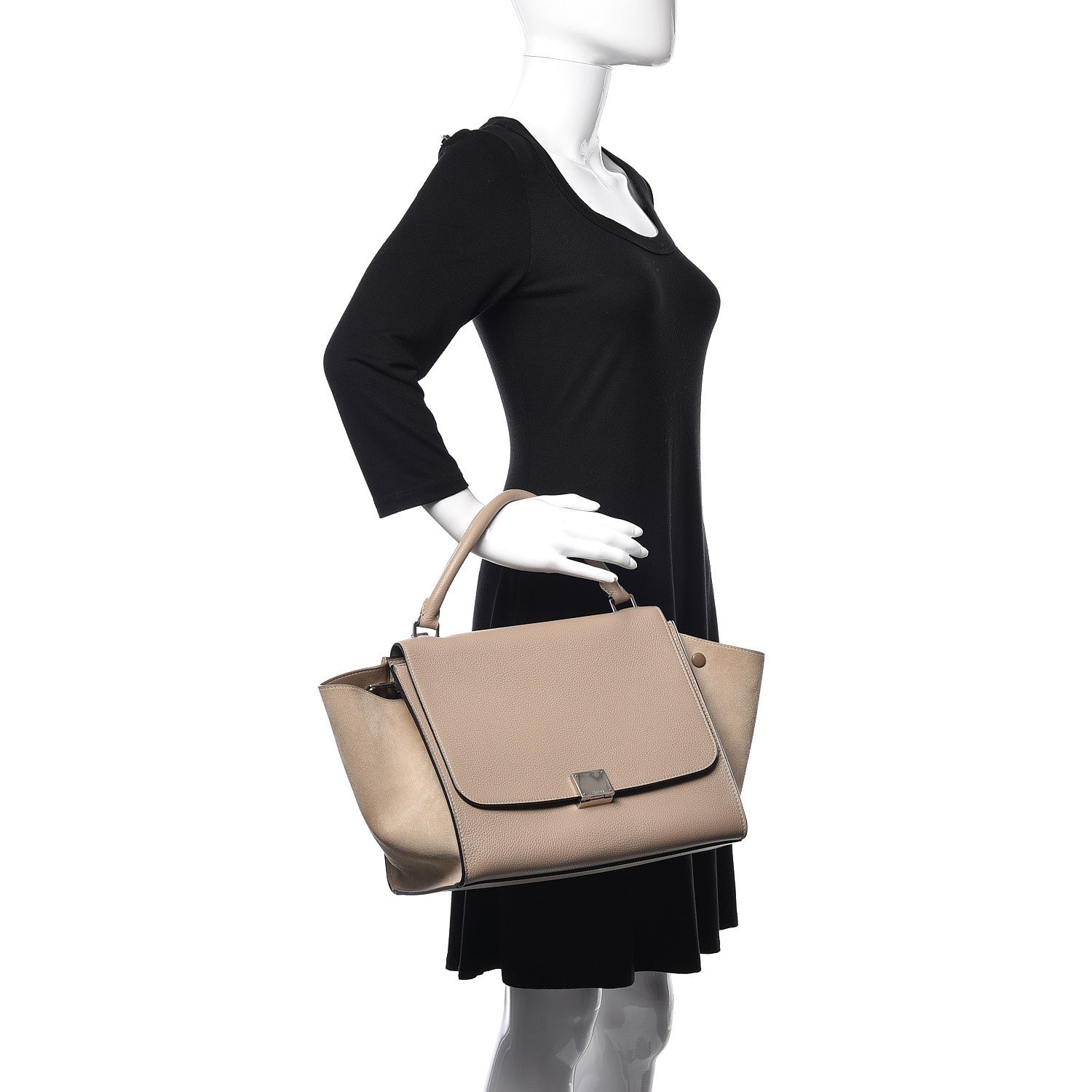 Celine Drummed Calfskin Suede Medium Trapeze Dune 2 of 9
