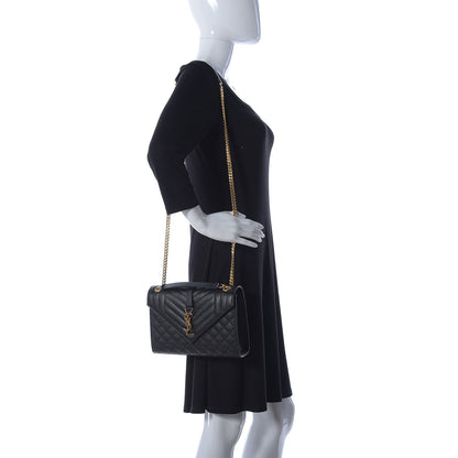 Saint Laurent Grain De Poudre Textured Mixed Matelasse Triquilt Medium Monogram Satchel Black 2 of 9