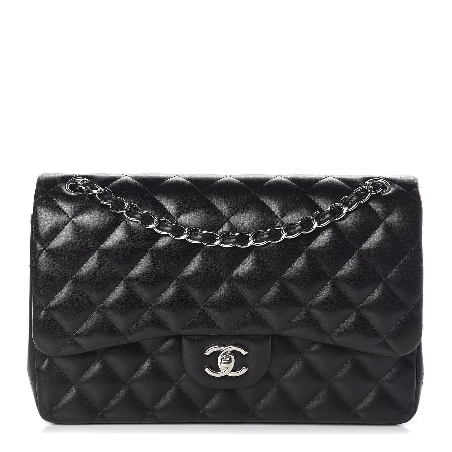 Lambskin Quilted Jumbo Double Flap Black