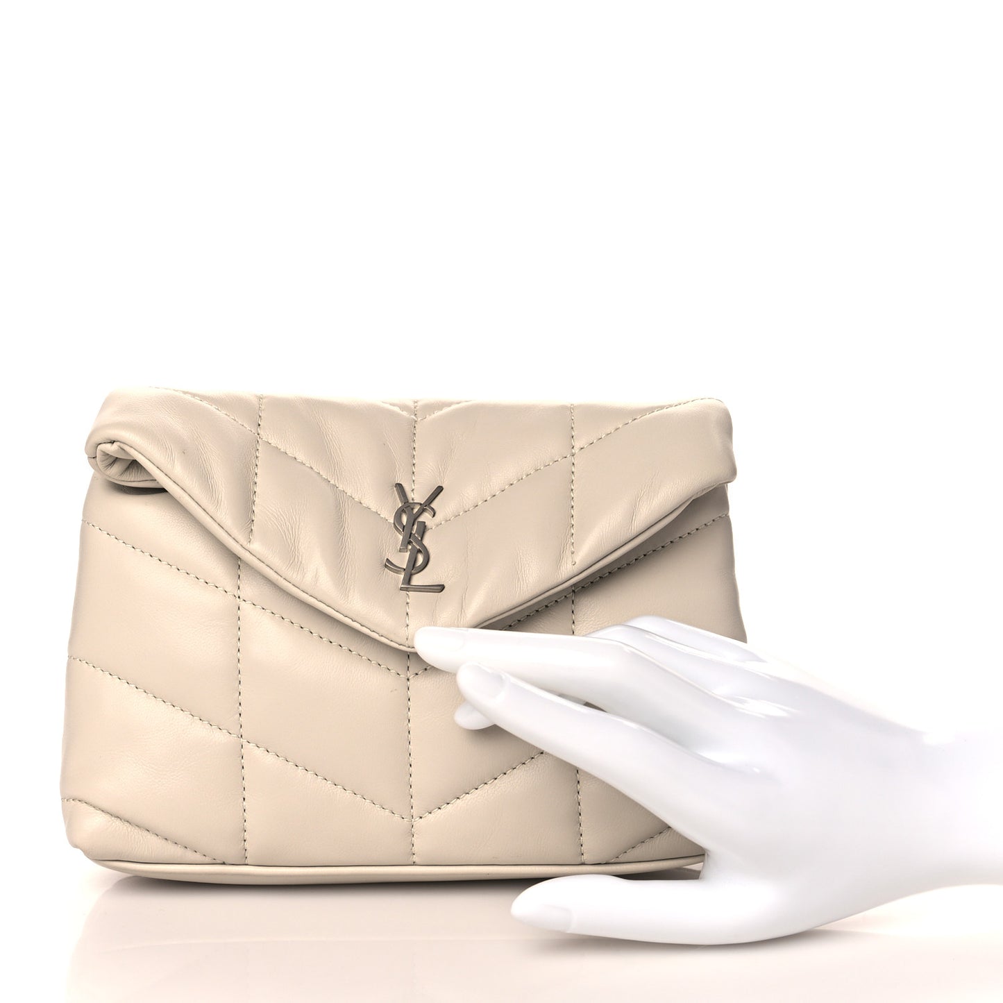 Lambskin Monogram Loulou Puffer Pouch Clutch Crema Soft