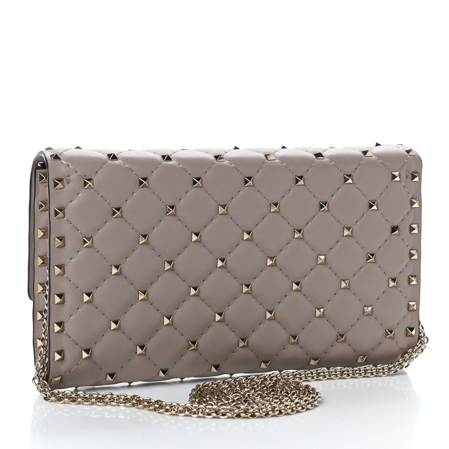 Lambskin Rockstud Spike Wallet on Chain Poudre